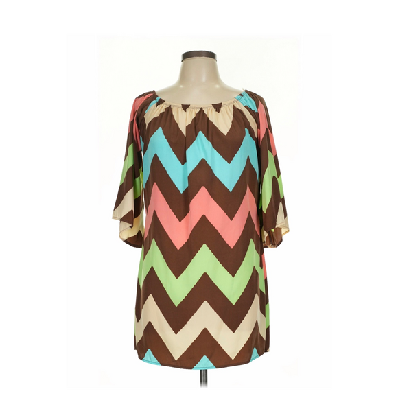 Auditions Dresses & Skirts - Auditions Multicolor Chevron Pattern Blouse in Brown